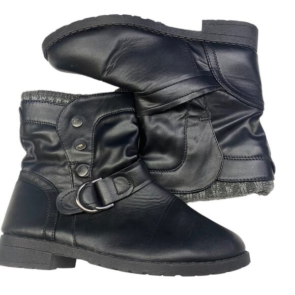 RUE21 ETC Women Ankle Boots Size 8/9 Black Snaps Buckle Low Heel Casual Goth - Picture 2 of 8